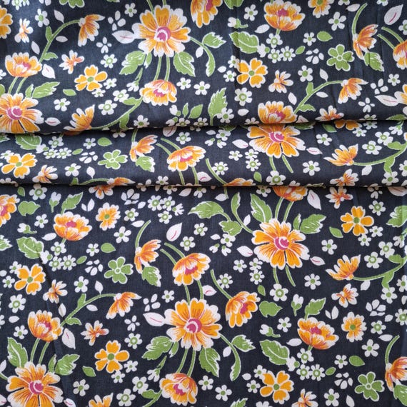 Vintage cotton fabric  green  multicolor