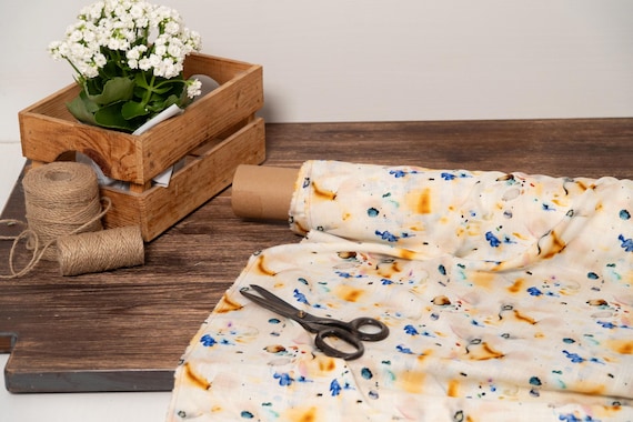 Watercolor abstrict printed linen blend fabric, Fabric by the yard or meter