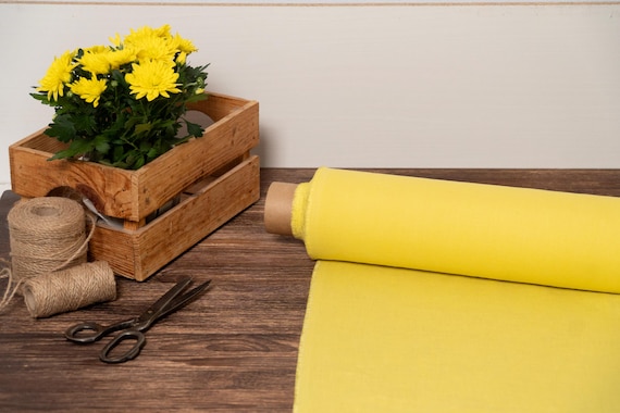 Linen fabric Citrus yellow , Fabric by the yard or meter, Organic washed flax fabric