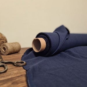 Linen fabric midnight blue, Fabric by the yard or meter, Organic washed flax fabric