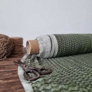 Linen gauze fabric green with beige, Cheesecloth linen fabric, Fabric by the yard or meter