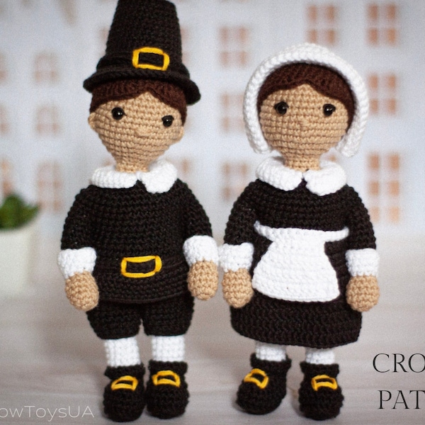 Modèles au crochet amigurumi en peluche M. et Mme Pilgrims Thanksgiving PDF / Tutoriel à téléchargement immédiat