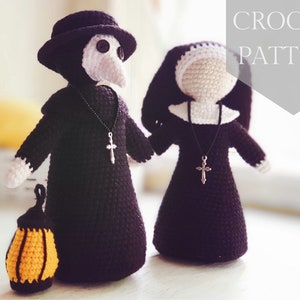 Crochet patterns Pandemic couple: Plague Doctor + Nun Doll PDF / Instant Download tutorial