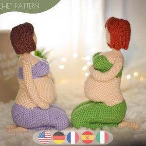 Wzór szydełkowy dla przyszłej mamy Amigurumi do wystroju domu En, Fr, It, Es, De | Samouczek dla ciężarnej mamy w formacie PDF / Natychmiastowe pobranie