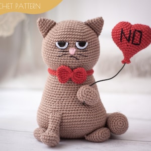 Crochet patterns Cat in love Valentine&#39;s gift amigurumi US, Germany, Spanish, Portuguese, Italian PDF / Instant Download tutorial