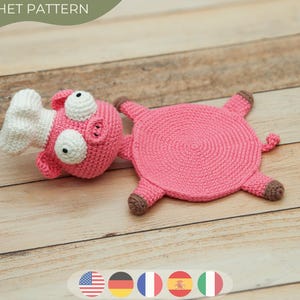 Roligt virkmönster för Splat Pig-underlägg, Amigurumi-gris-placematta i PDF-format, handgjort mönster för muggmatta till bondgårdsdjur, söt köksinredning, presentidé