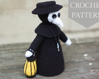 Crochet patterns amigurumi stuffed Plague Doctor + Candlestick lamp PDF / Instant Download tutorial
