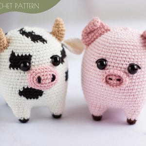 Crochet patterns amigurumi stuffed Piglet and Cow farm animal PDF / Instant Download tutorial
