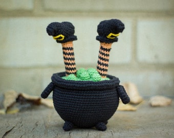 Gehäkelte Anleitung Amigurumi gefüllte Hexe im Kessel Halloween Dekor PDF / Instant Download Tutorial