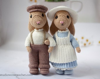 Crochet patterns amigurumi stuffed Easter Vintage Mr & Ms Rabbit PDF / Instant Download tutorial