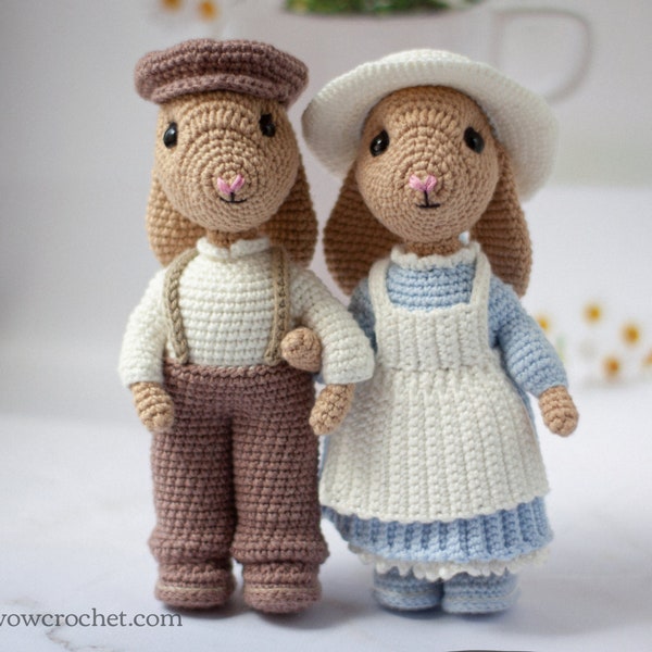 Modèles au crochet amigurumi en peluche Pâques vintage Mr & Mme Rabbit PDF / Tutoriel à téléchargement immédiat