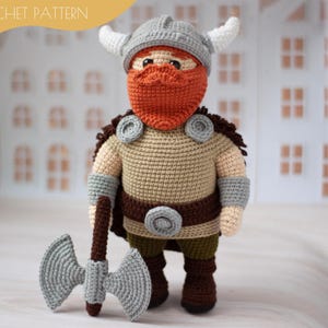 Crochet patterns amigurumi stuffed Viking with axe PDF / Instant Download tutorial