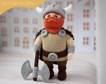 Patrones de crochet amigurumi Vikingo de peluche con hacha PDF / Descarga instantánea tutorial