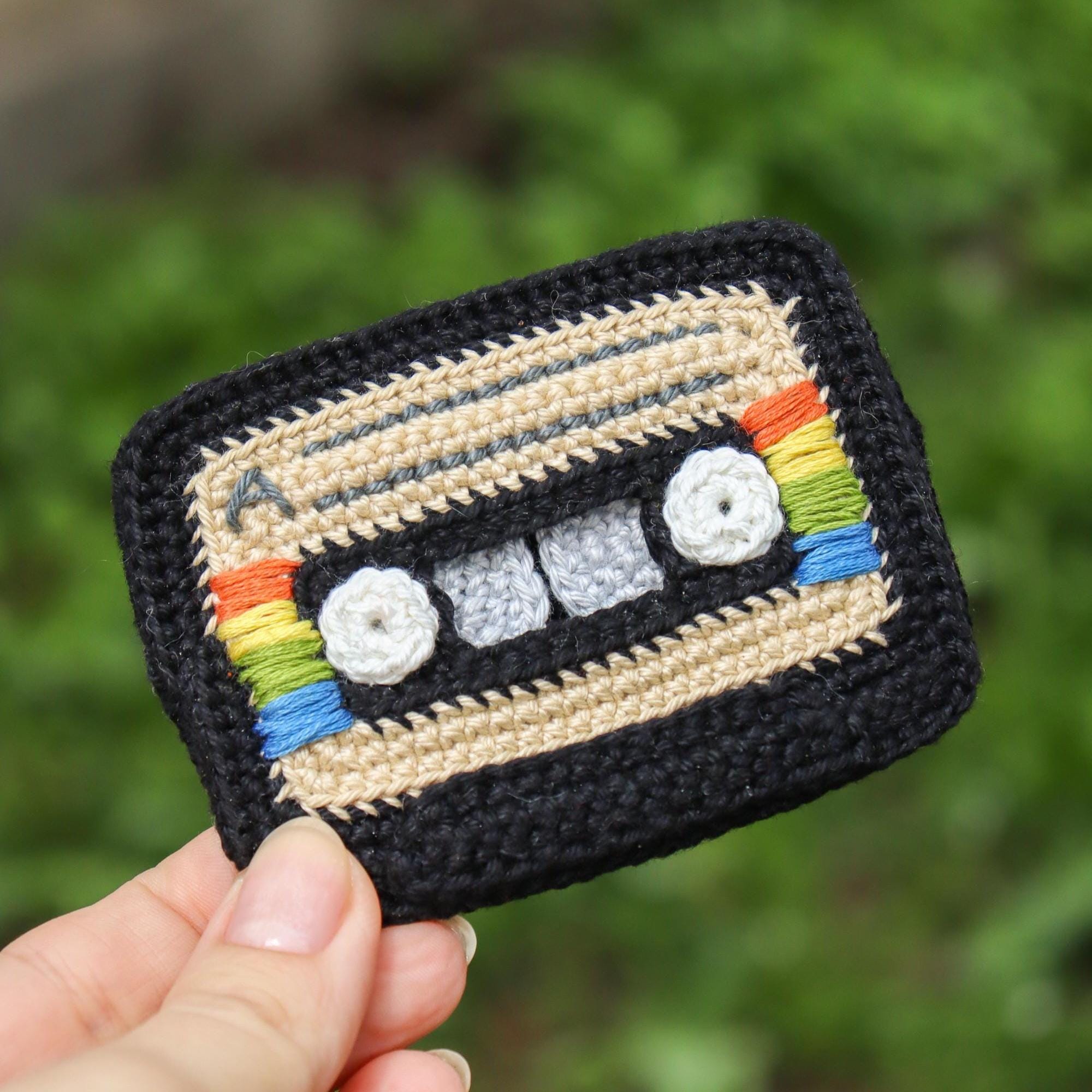 Crochet 3D Cassette Pattern - Retro Music Tape Keychain DIY