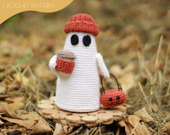 Crochet Pattern Halloween Ghost with Pumpkin Basket and Coffee Cup – Fall Decor & Amigurumi Gift PDF / Instant Download tutorial