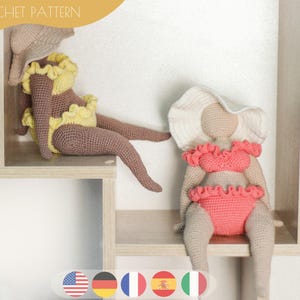 Patrón de crochet hecho a mano para una dama de vacaciones de talla grande (en, fr, de, it, es) - Patrón de adorables muñecas amigurumi en traje de baño