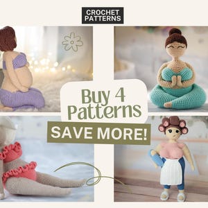 4 Häkelanleitungen - Schwangere Mama, Yogi, Urlaubsdame, Retro Mama - Amigurumi plus size Mädchen PDF Instant Download