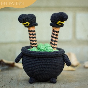 Crochet patterns amigurumi stuffed Witch in a Cauldron Halloween decor PDF / Instant Download tutorial