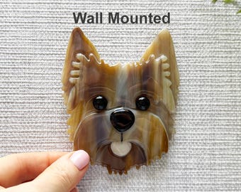 Fused Glass Dog Head, Yorkshire Terrier, Wall Mounted Decoration, 4.5 Inches