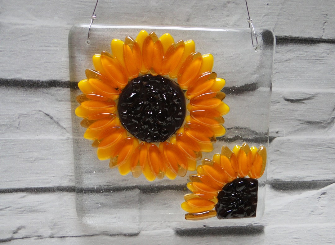 Fused Glass Sunflower Suncatcher 4inch Square Handmade Etsy UK