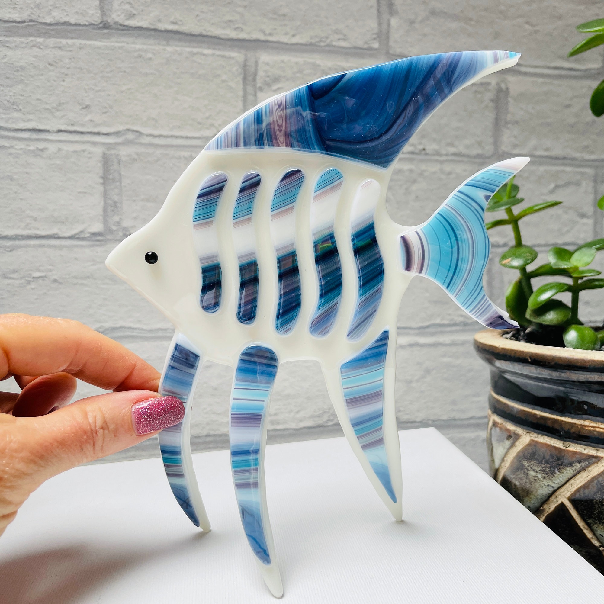 Fused Glass Angelfish, 7 inches, freestanding/self-standing, Handmade Glass Artwork