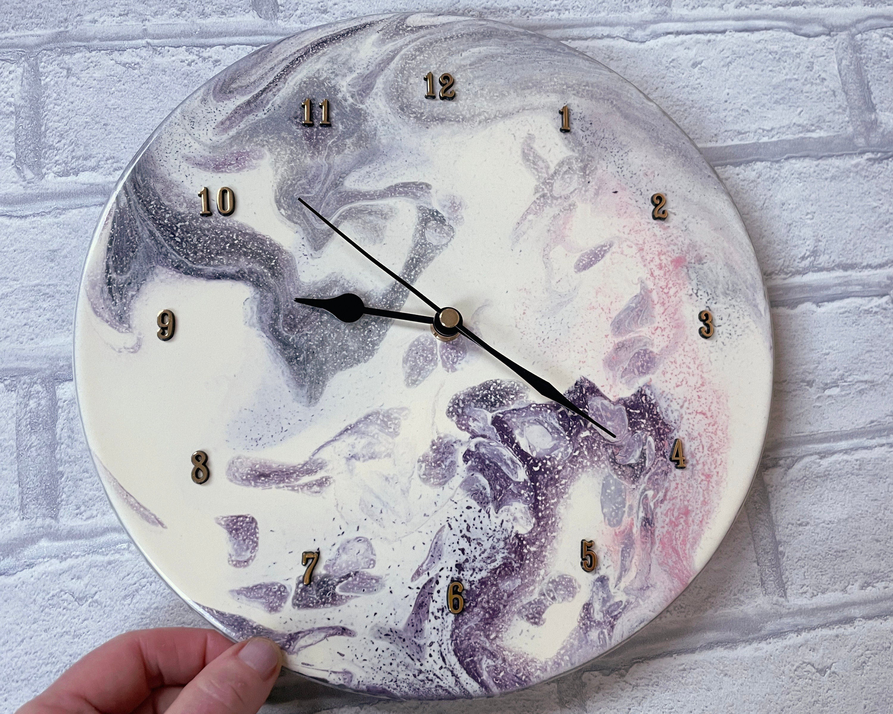 Fused Glass Wall Clock: 10-inch Purple, Grey, and Silver