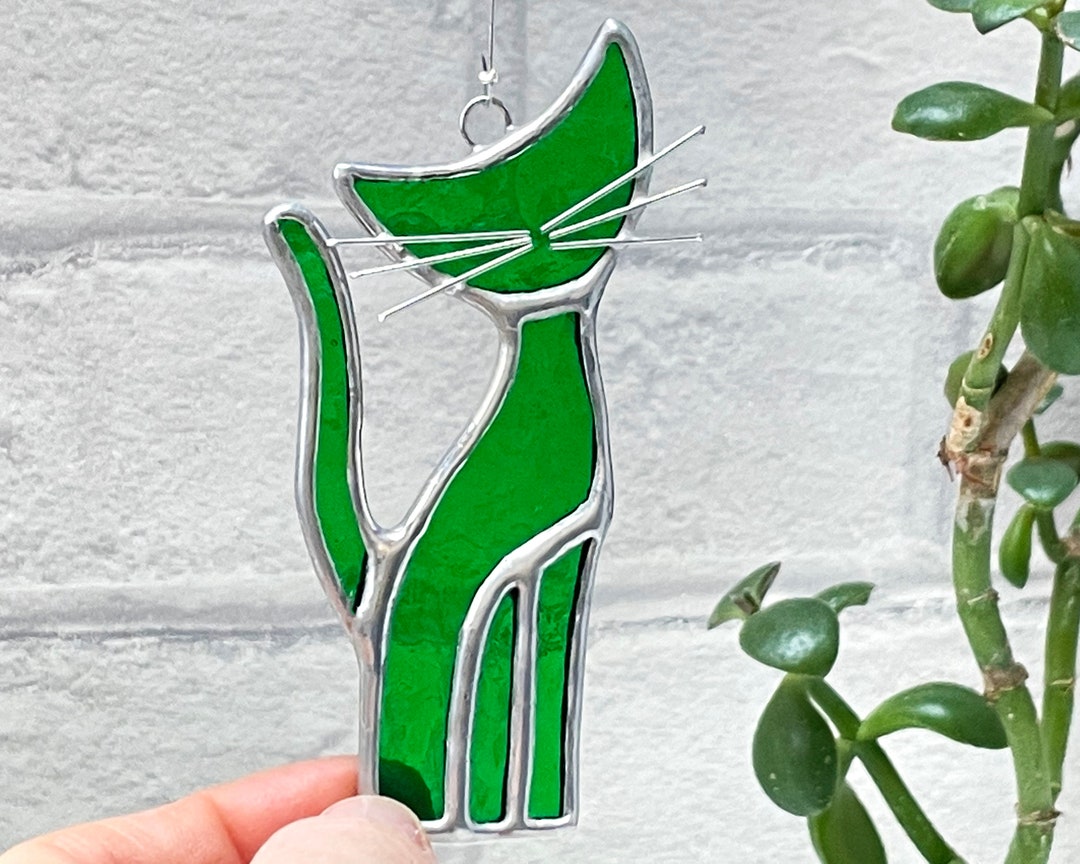 Stained Glass Cat Suncatcher: Handmade Window Decoration, 3.5 Inches - Etsy