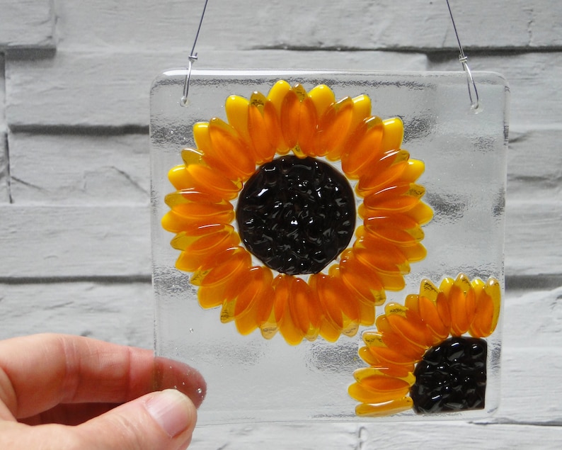 Fused Glass Sunflower Suncatcher 4inch square handmade Etsy