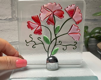 Fused Glass Sweet Pea Suncatcher: Handmade Floral Panel