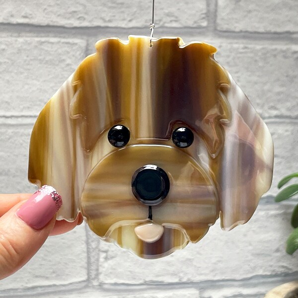 Fused Glass Dog Head, Cockapoo, hanging decoration, gift for dog lover