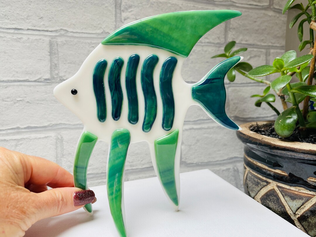 Fused Glass Angelfish, 7 Inches, Freestanding/self-standing, Handmade ...