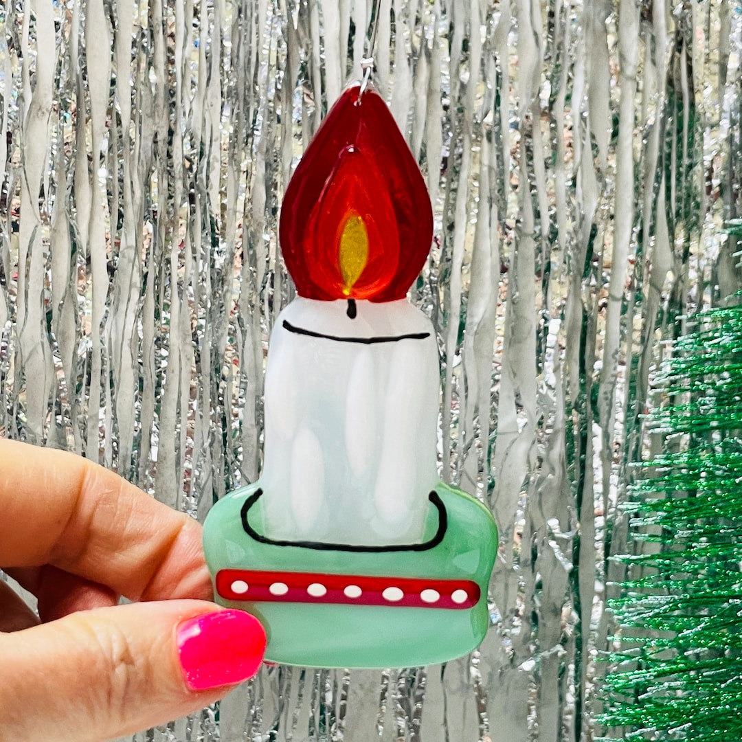 Fused Glass Candle, Christmas Tree Decoration, Window Hanging, Stocking