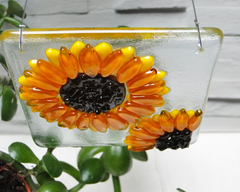 Fused Glass Sunflower Suncatcher 4inch square handmade Etsy