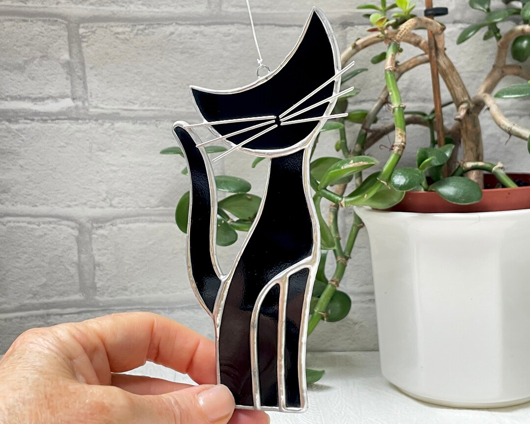 Stained Glass Cat Suncatcher: Handmade Window Decoration (6-inch) - Etsy