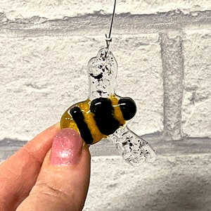 Fused Glass Bee Suncatcher, life-size, handmade glass art, window hanging decoration