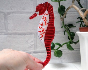 Fused Glass Seahorse Suncatcher, handmade glass art, hanging decoration