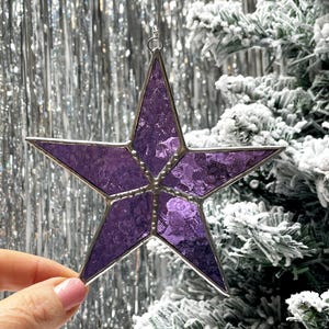 Stained Glass Star Suncatcher, five-pointed, purple, Christmas ornament, holiday decoration, handmade glass art