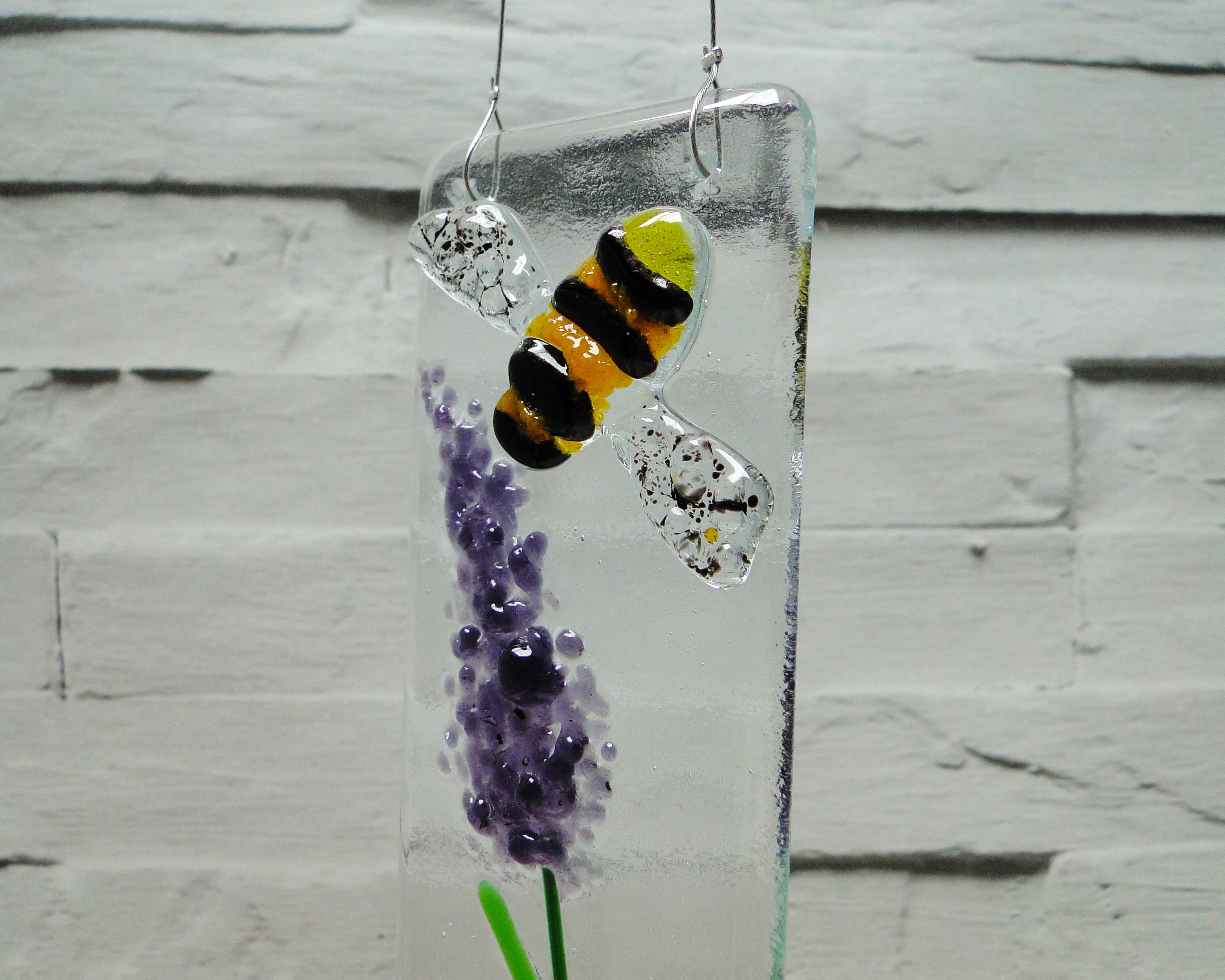 Fused Glass Lavender Suncatcher with Bee 8.5inch window Etsy