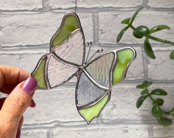 Stained Glass Butterfly Suncatcher, 3.25-inch wingspan, window hanging decoration, handmade glass art