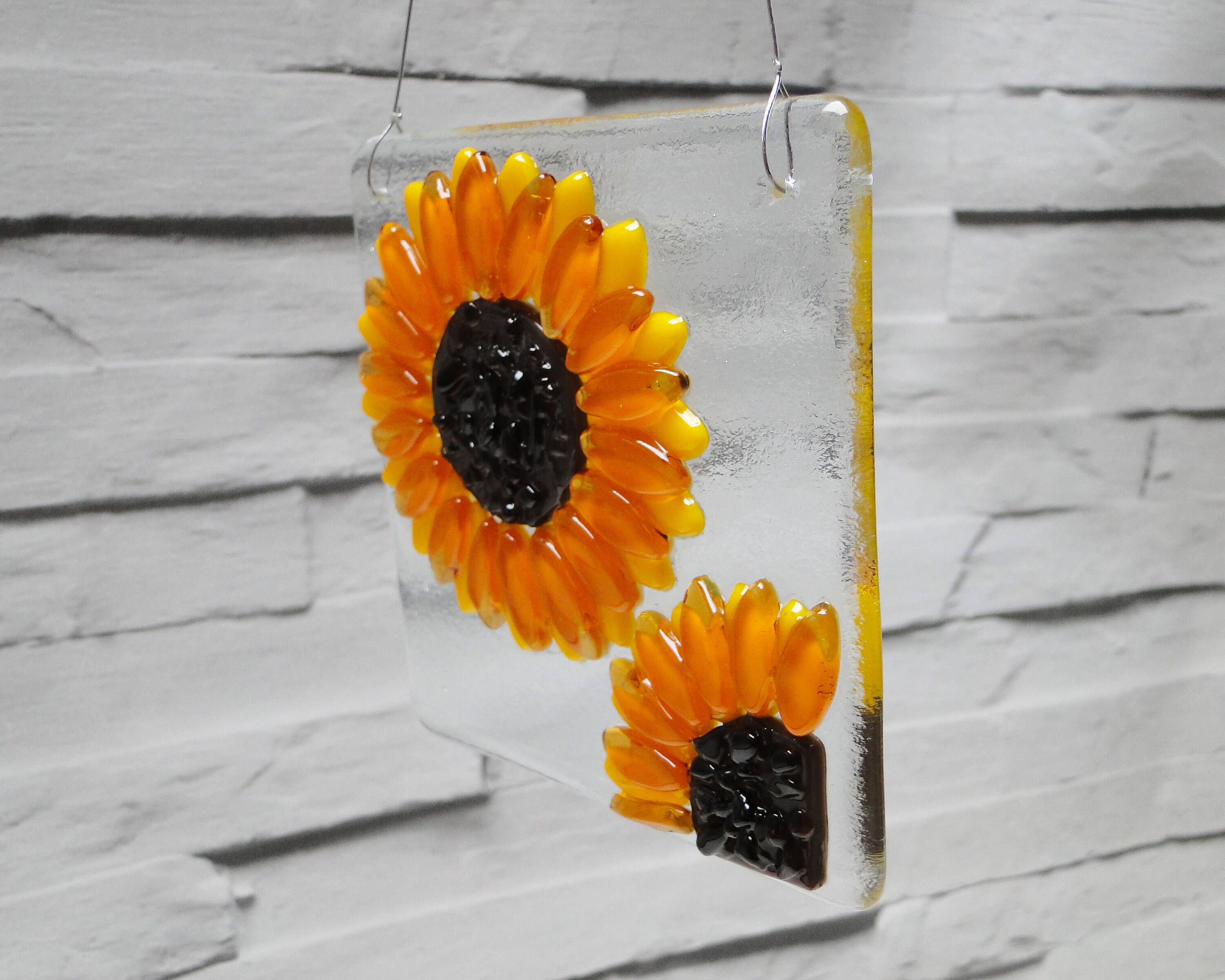 Fused Glass Sunflower Suncatcher 4inch square handmade Etsy
