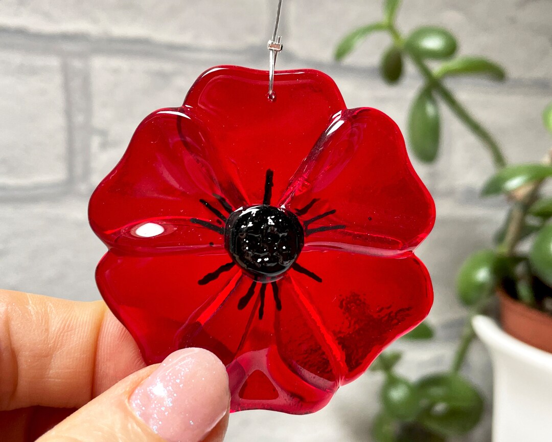 Fused Glass Poppy Suncatcher Handmade Glass Artwork Window Etsy
