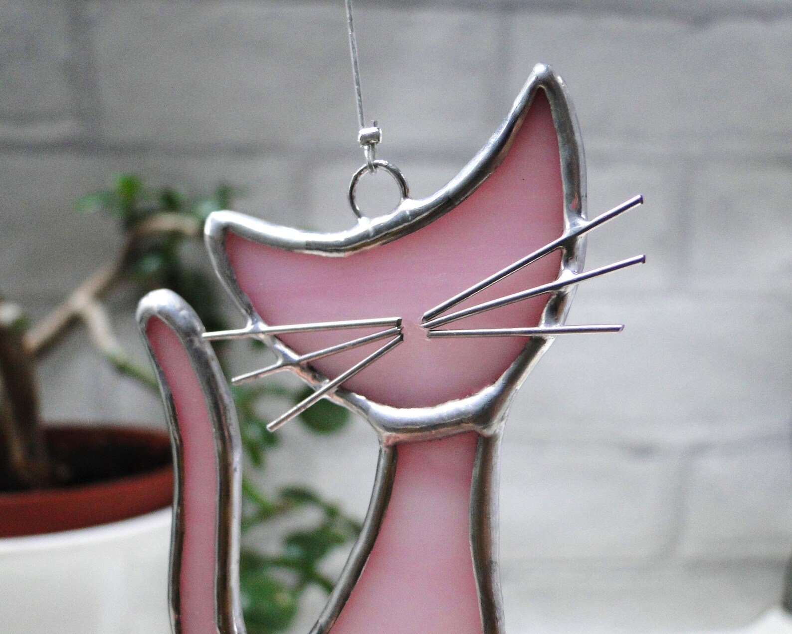 Stained Glass Cat Suncatcher, Window Hanging Ornament, Handmade Glass ...