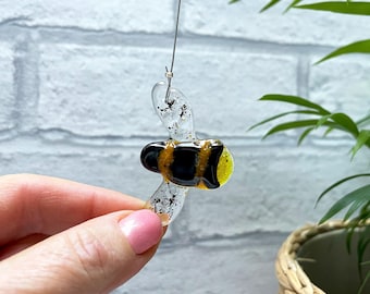 Fused Glass Bee Suncatcher, Life-Size, Handmade Glass Art, Window Hanging Decoration