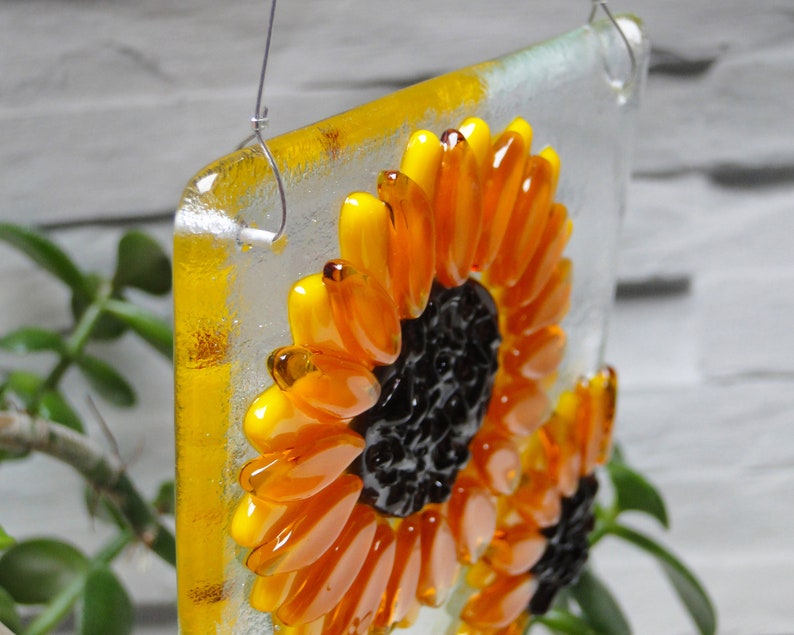 Fused Glass Sunflower Suncatcher 4inch square handmade Etsy