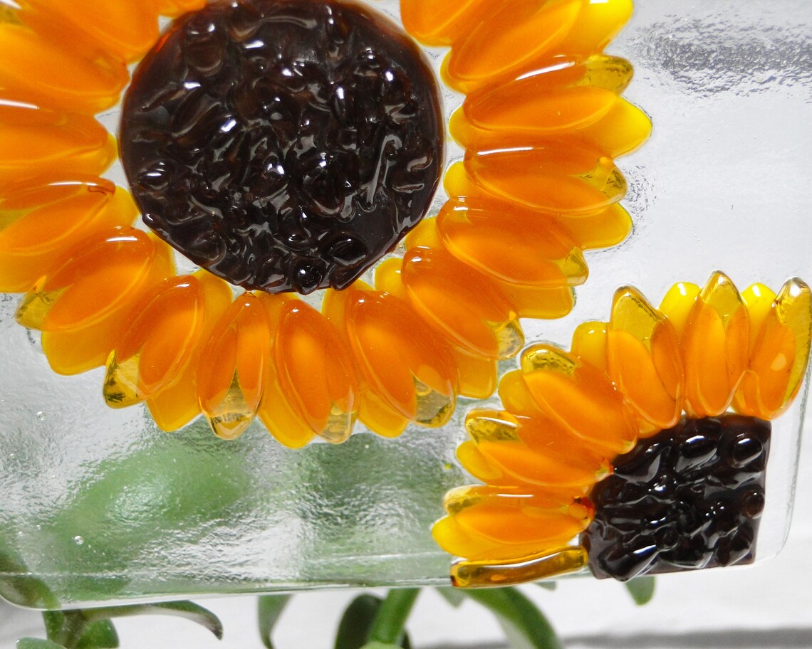 Fused Glass Sunflower Suncatcher 4inch square handmade Etsy