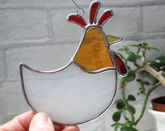 Stained Glass Rooster Suncatcher, handmade glass art, window hanging decoration