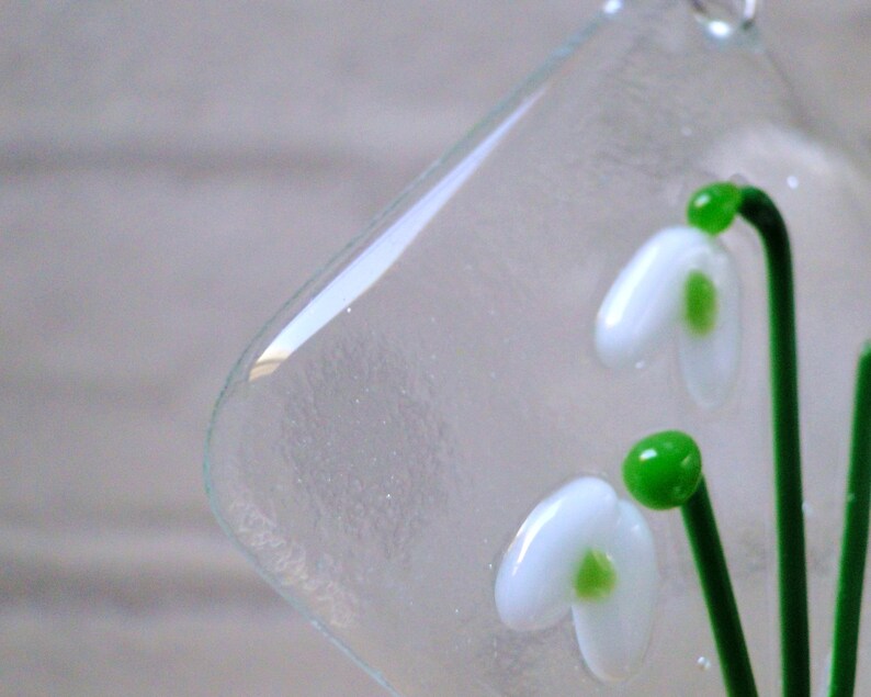 Handmade Glass Artwork Window Hanging Decoration Car Mirror Ornament Fused Glass Snowdrop Flower Keepsake Art Collectibles Glass Art Vadel Com