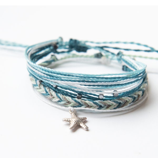 Starfish Bracelet Pack, Ocean Lover Gift, Adjustable Beach Bracelets, Gift for Her Bracelet Set, Beachy Bracelets, String Pura Vida Style