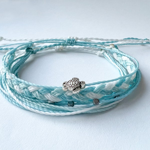 Sea Turtle Set, Ocean Lover Gift, Pura Vida Style Bracelet Stack, Surf Set, Turtle Bracelet Pack, Adjustable Bracelets, Handmade Bracelets