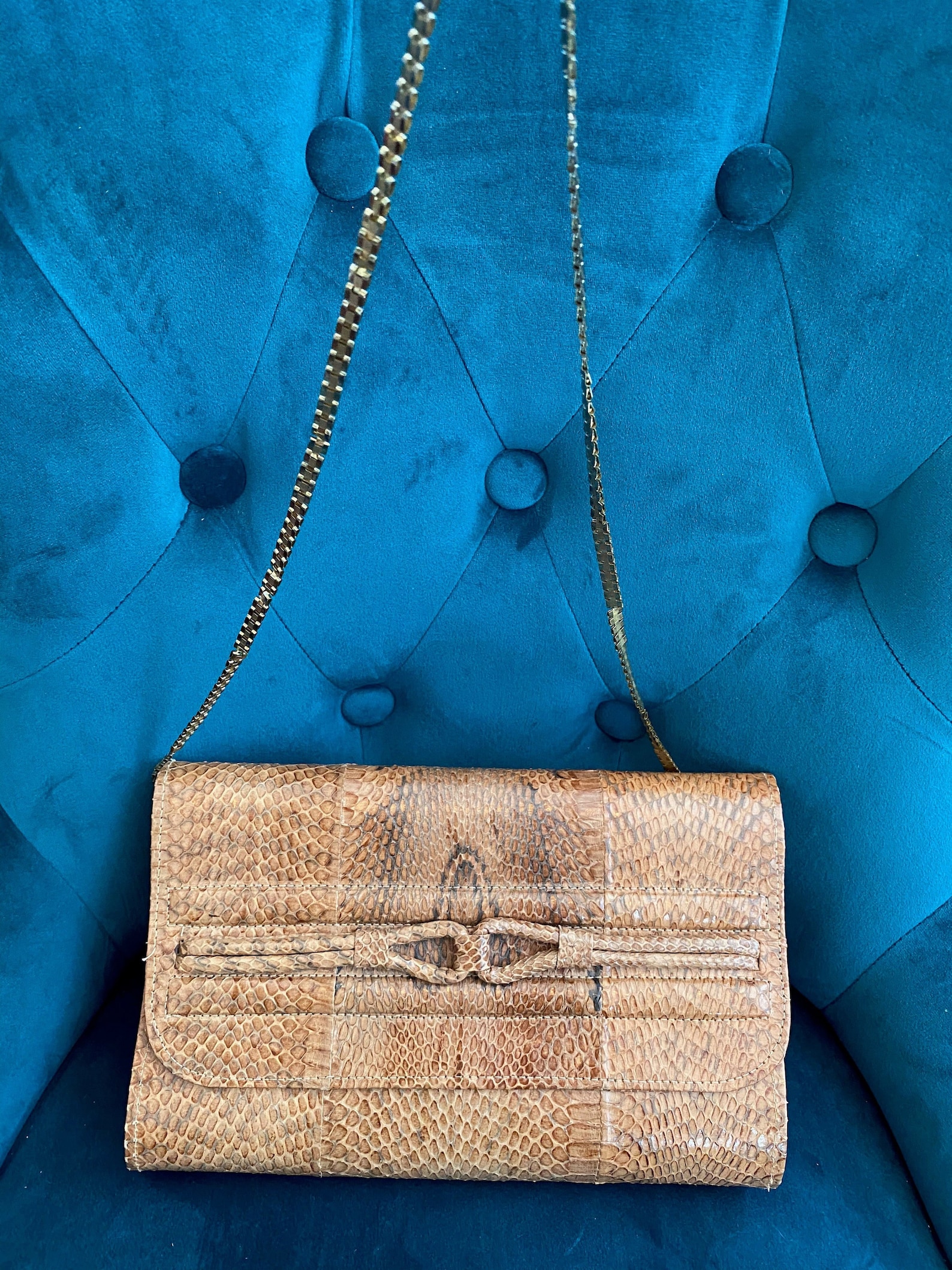 Authentic Snakeskin Purse With Gold Chain Shoulder Strap Etsy